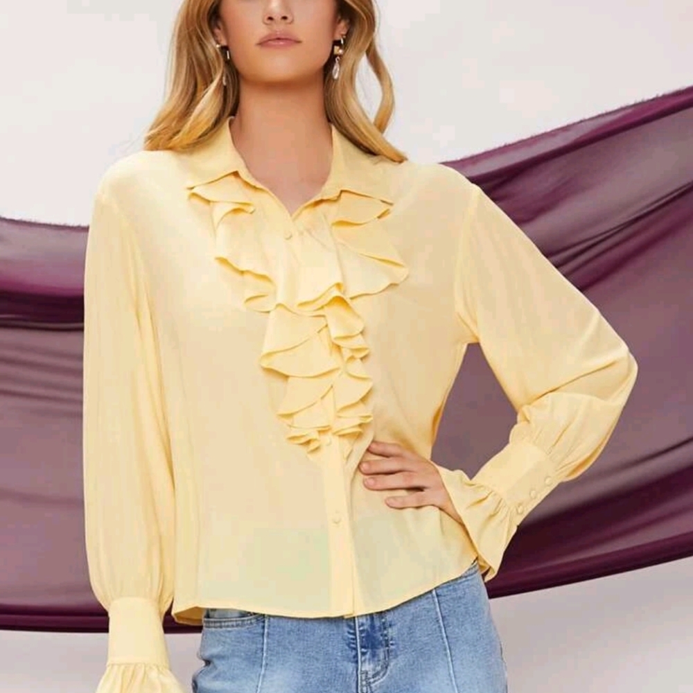 Ruffle sleeve shirt with front ruffle
